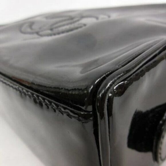 Authentic CHANEL CC Patent Leather Clutch Cosmetic Makeup Case Pouch Black Bag - Picture 10 of 11